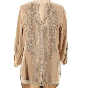 Solitaire 3/4 Sleeve Button Down Shirt Solitaire Size L 3/4 sleeve Rayon